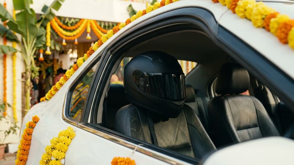 Matte-Black Helmet on Car Seat
